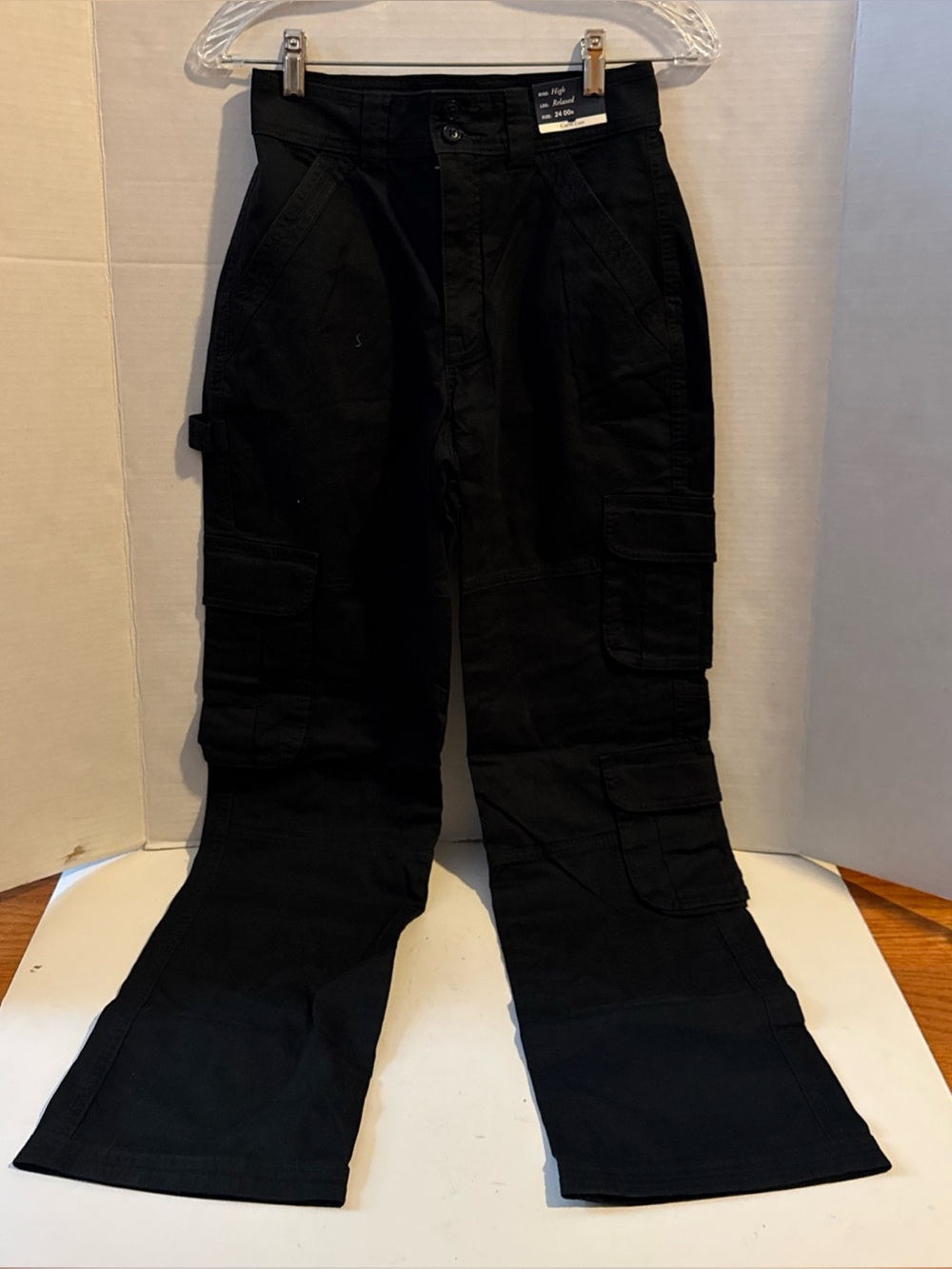 NWT Abercrombie & Fitch Curve Love High Relaxed Black Cargo Pants 24/00R